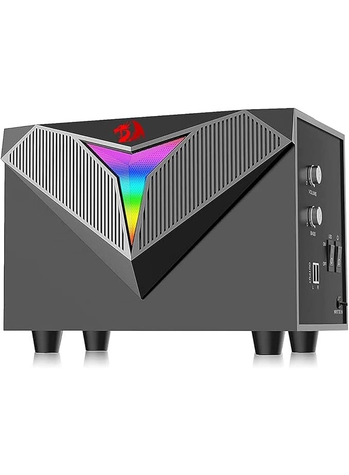 Redragon GS700 Toccata RGB 2.1 Gaming Subwoofer Speakers – Aux 3.5mm Stereo Surround – Heavy Bass so - Image 4